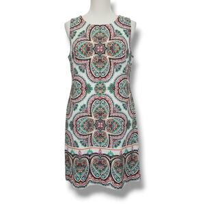 London Times Sleeveless Paisley Print Sheath Dress Women’s 8 Cotton Blend